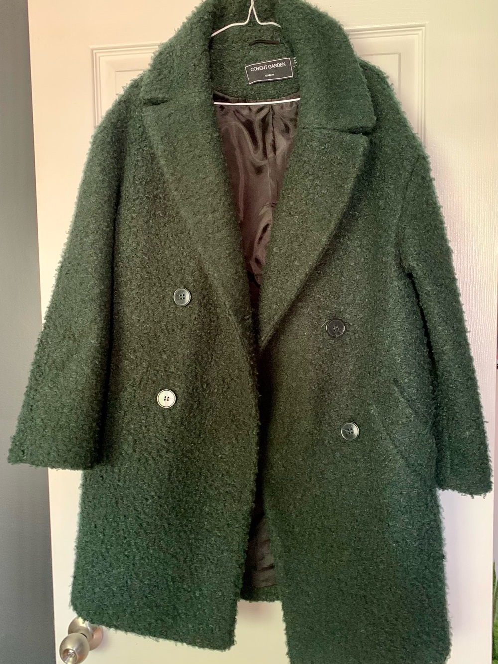 Forest Dark Green Bouclé Double-Breasted Pea Coat by Covent Garden London